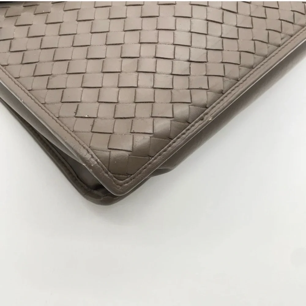 BOTTEGA VENETA Unisex Sophisticated Intrecciato Grey Woven Leather Briefcase